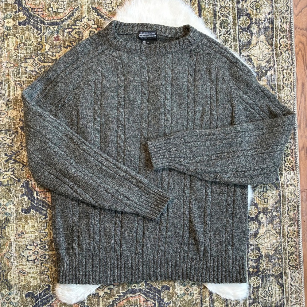 Vintage Members Only Shetland Wool Sweater Mens XL Gray Cable Knit Pullover